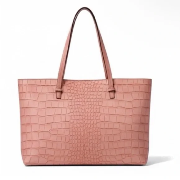 De Vesi De L’Armour Pink Crocodile-Embossed Tote Bag Shoulder Handbag - Picture 3 of 6